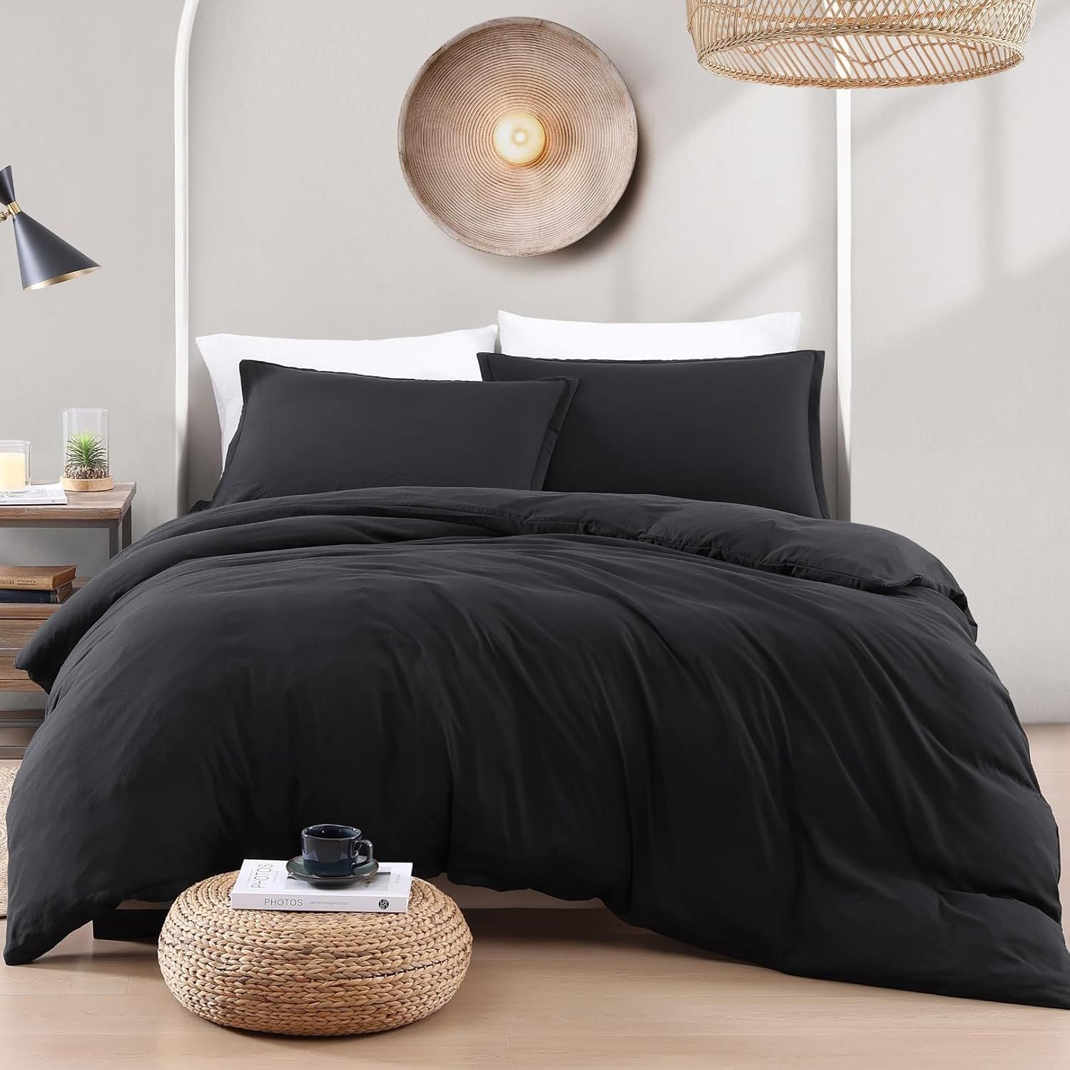 Solid Microfibre Quilt Cover Set – Black, King