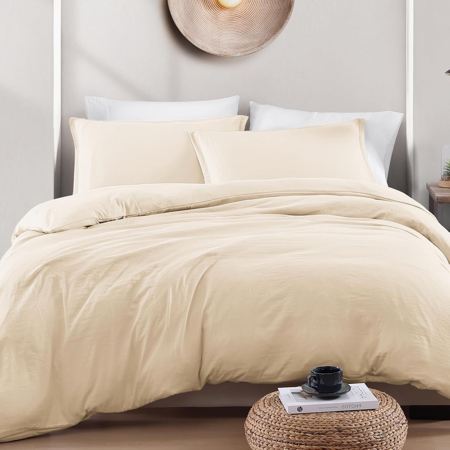 Solid Microfibre Quilt Cover Set – Cream White, King