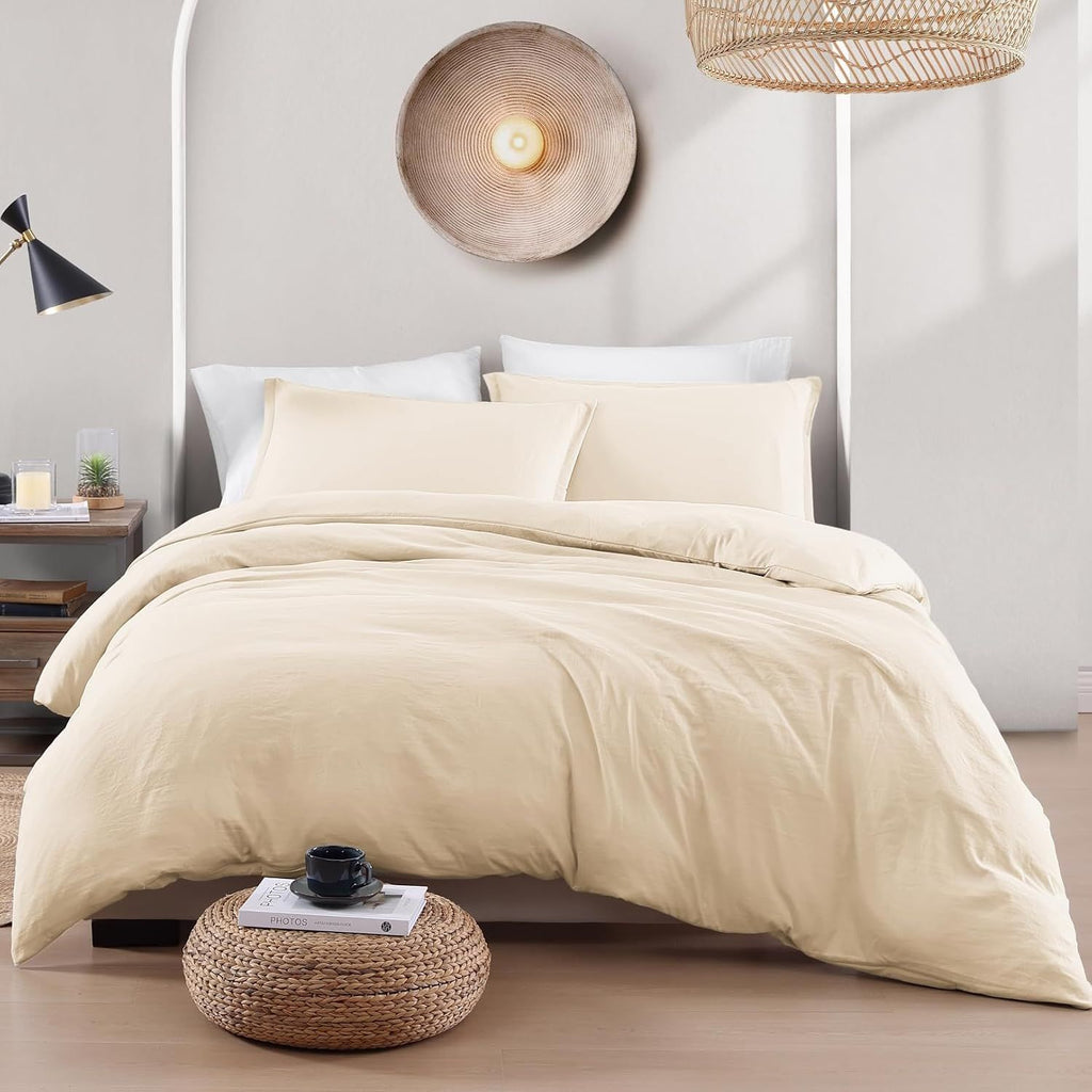 Solid Microfibre Quilt Cover Set – Cream White, King