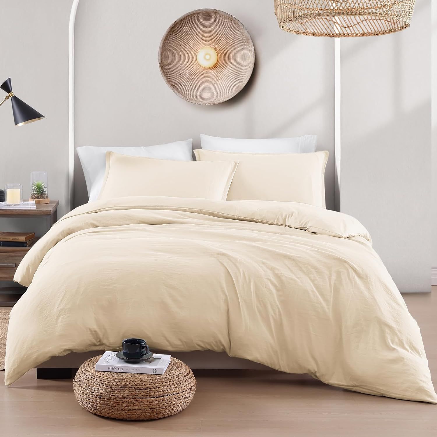 Solid Microfibre Quilt Cover Set – Cream White, King