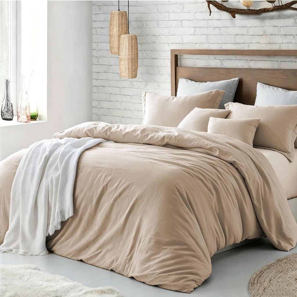 Solid Microfibre Quilt Cover Set – Camel Beige, King