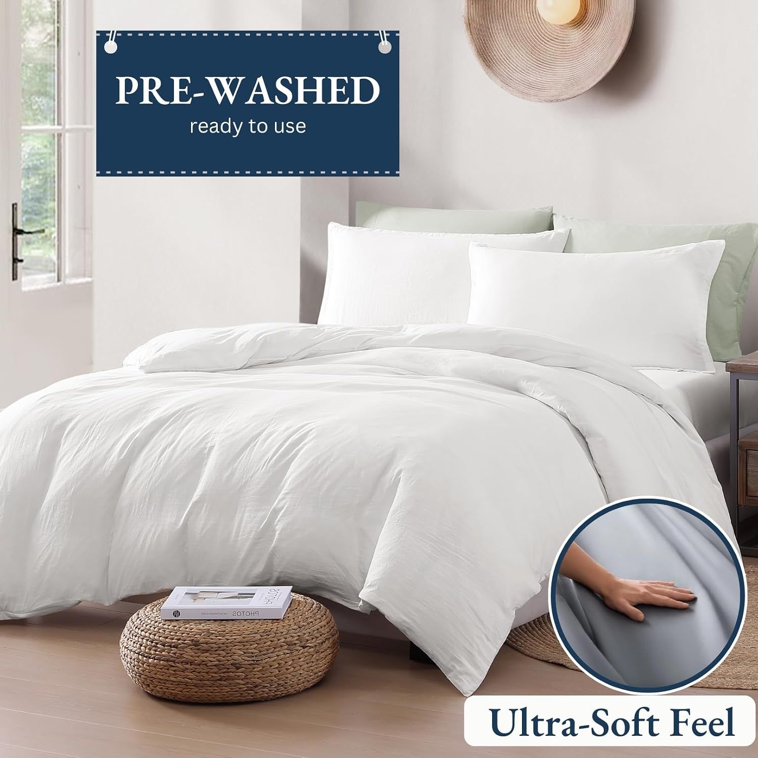 Hotel Soft Microfiber Duvet Cover Set-2000TC Quilt Cover Set & Pillowcases -1 Donna Cover Zipper Closure & 1 x Pillowcases-Breathable Bedding - Wrinkle, Fade, Stain Resistant(White,King Single)