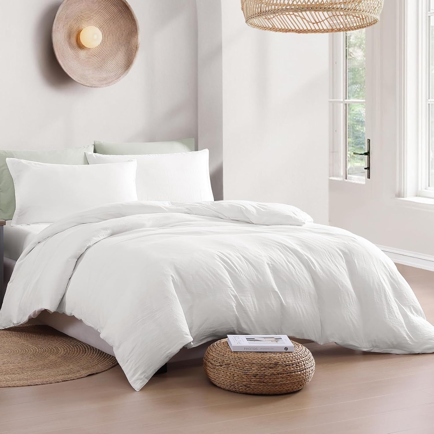 Hotel Soft Microfiber Duvet Cover Set-2000TC Quilt Cover Set & Pillowcases -1 Donna Cover Zipper Closure & 1 x Pillowcases-Breathable Bedding - Wrinkle, Fade, Stain Resistant(White,King Single)