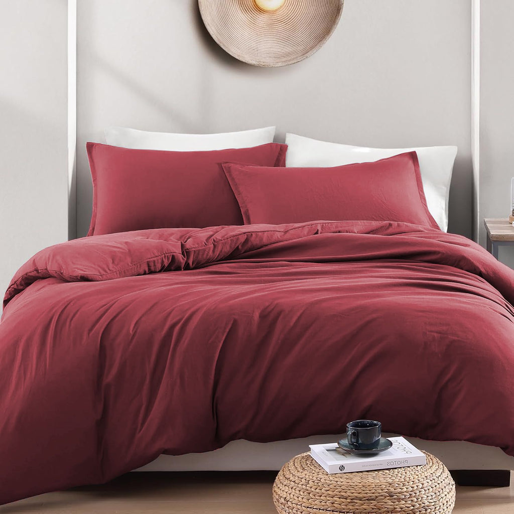 Hotel Soft Microfiber Duvet Cover Set-2000TC Quilt Cover Set & Pillowcases -1 Donna Cover Zipper Closure & 1 x Pillowcases-Breathable Bedding - Wrinkle, Fade, Stain Resistant(Red,King Single)