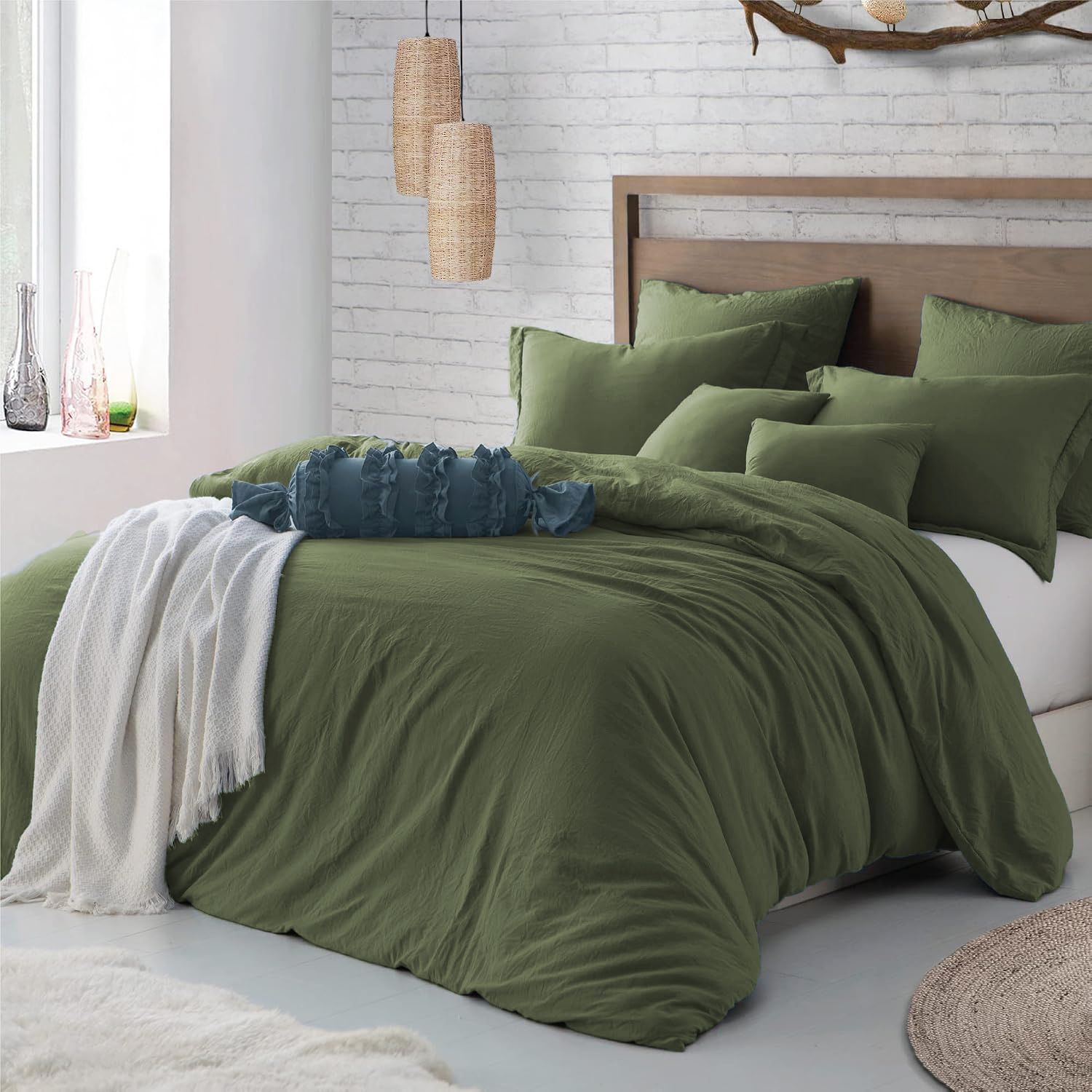 Hotel Soft Microfiber Duvet Cover Set-2000TC Quilt Cover Set & Pillowcases -1 Donna Cover Zipper Closure & 1 x Pillowcases-Breathable Bedding - Wrinkle, Fade, Stain Resistant(Olive green,King Single)