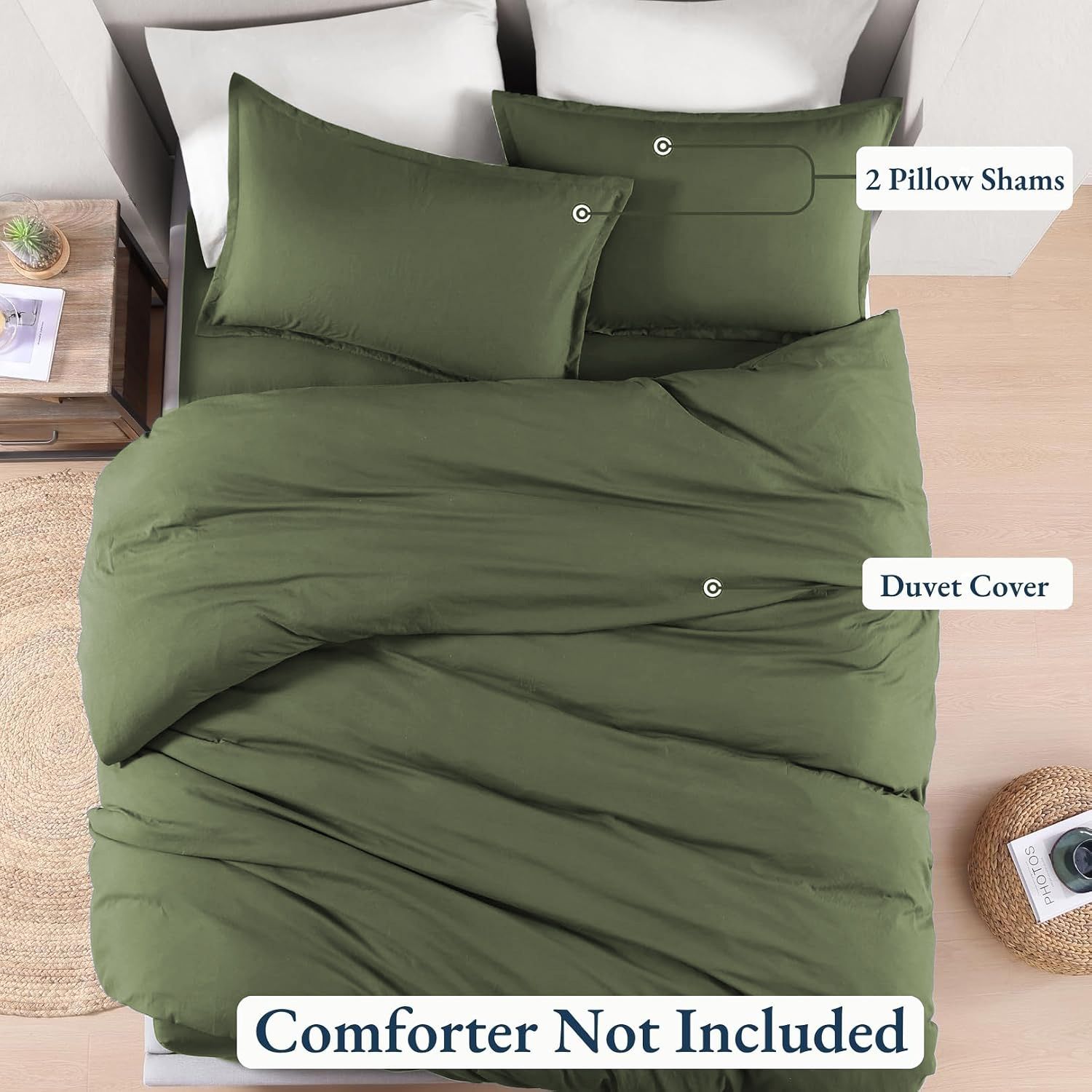 Hotel Soft Microfiber Duvet Cover Set-2000TC Quilt Cover Set & Pillowcases -1 Donna Cover Zipper Closure & 1 x Pillowcases-Breathable Bedding - Wrinkle, Fade, Stain Resistant(Olive green,King Single)