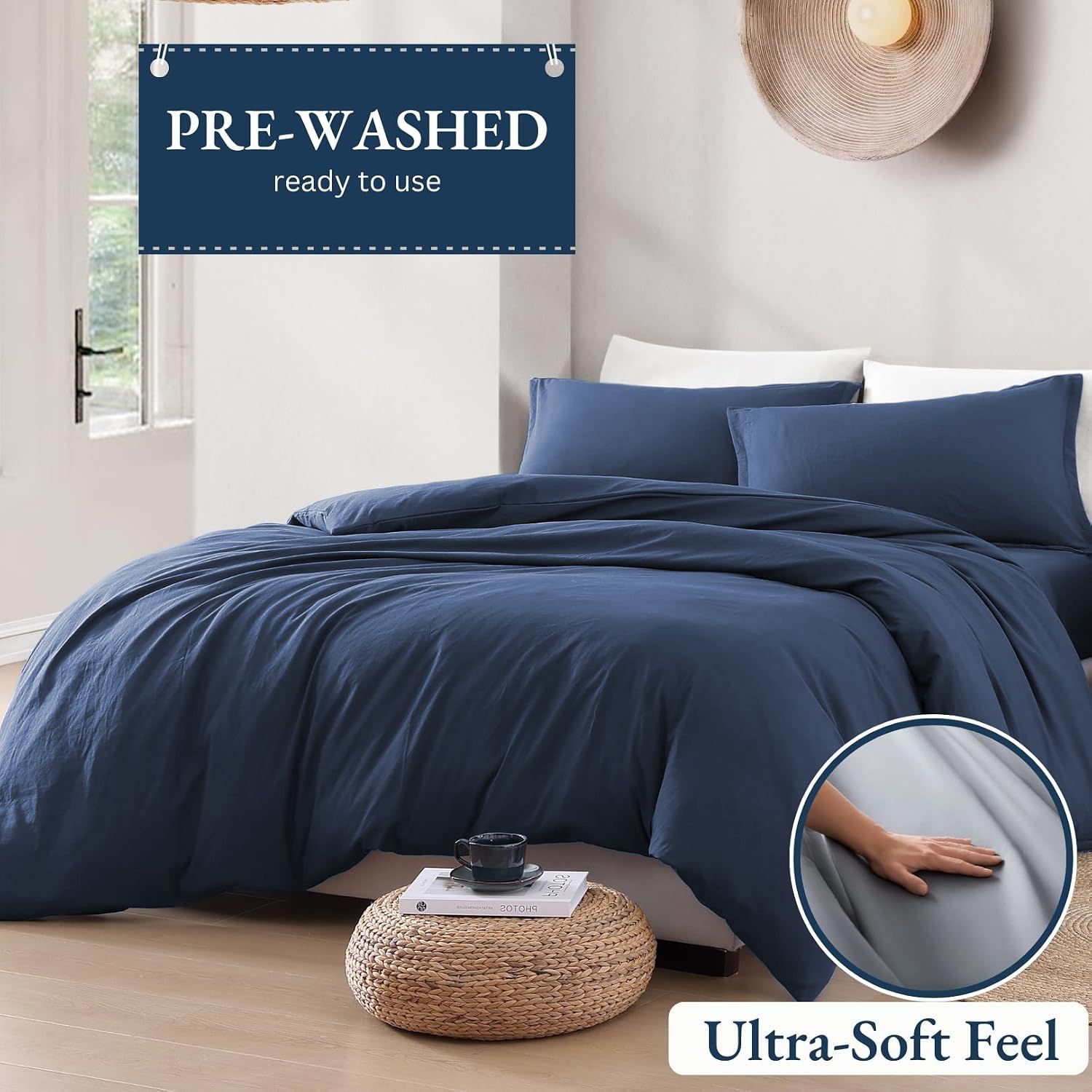 Hotel Soft Microfiber Duvet Cover Set-2000TC Quilt Cover Set & Pillowcases -1 Donna Cover Zipper Closure & 1 x Pillowcases-Breathable Bedding - Wrinkle, Fade, Stain Resistant(Navy,King Single)