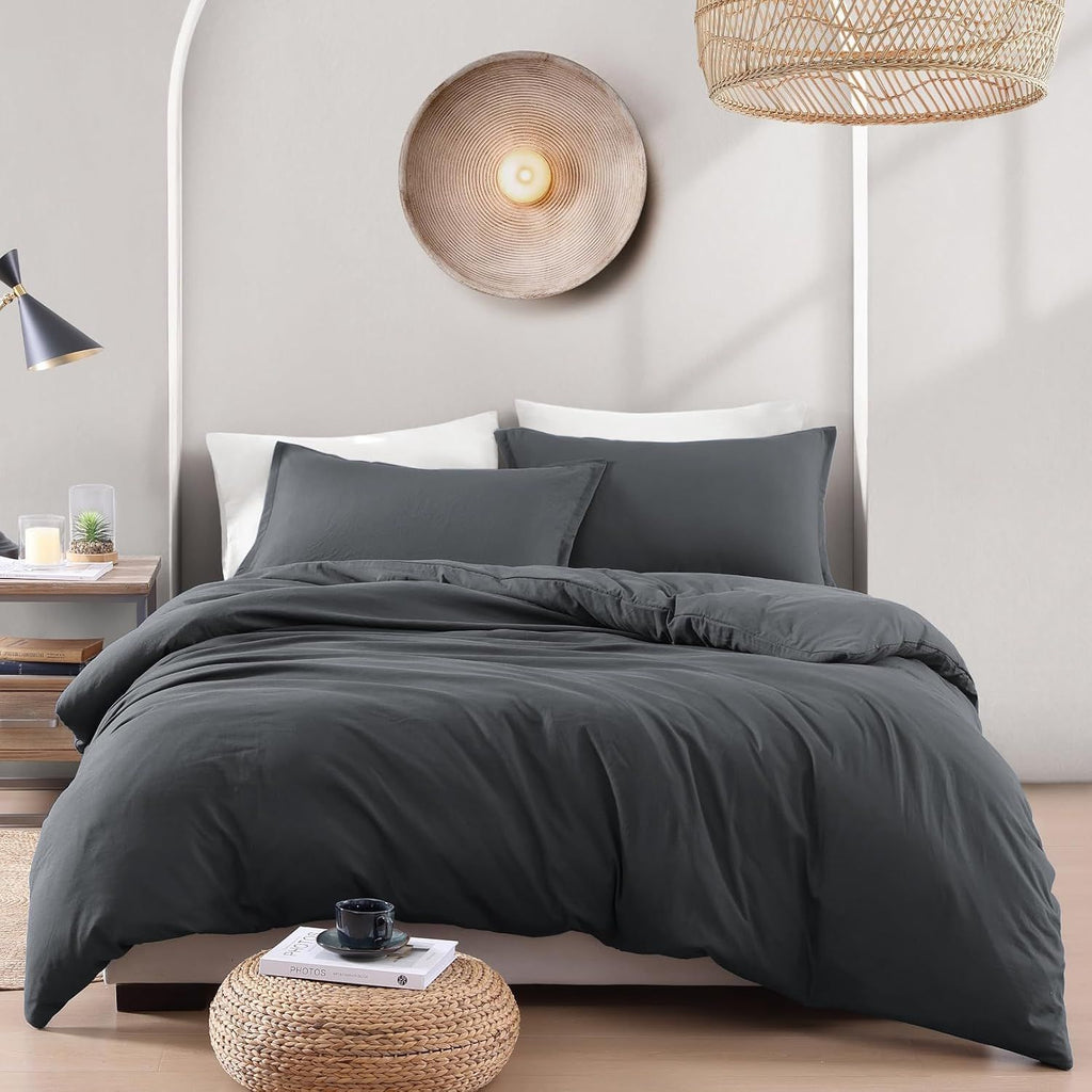 Hotel Soft Microfiber Duvet Cover Set-2000TC Quilt Cover Set & Pillowcases -1 Donna Cover Zipper Closure & 1 x Pillowcases-Breathable Bedding - Wrinkle, Fade, Stain Resistant(Dark gray,King Single)