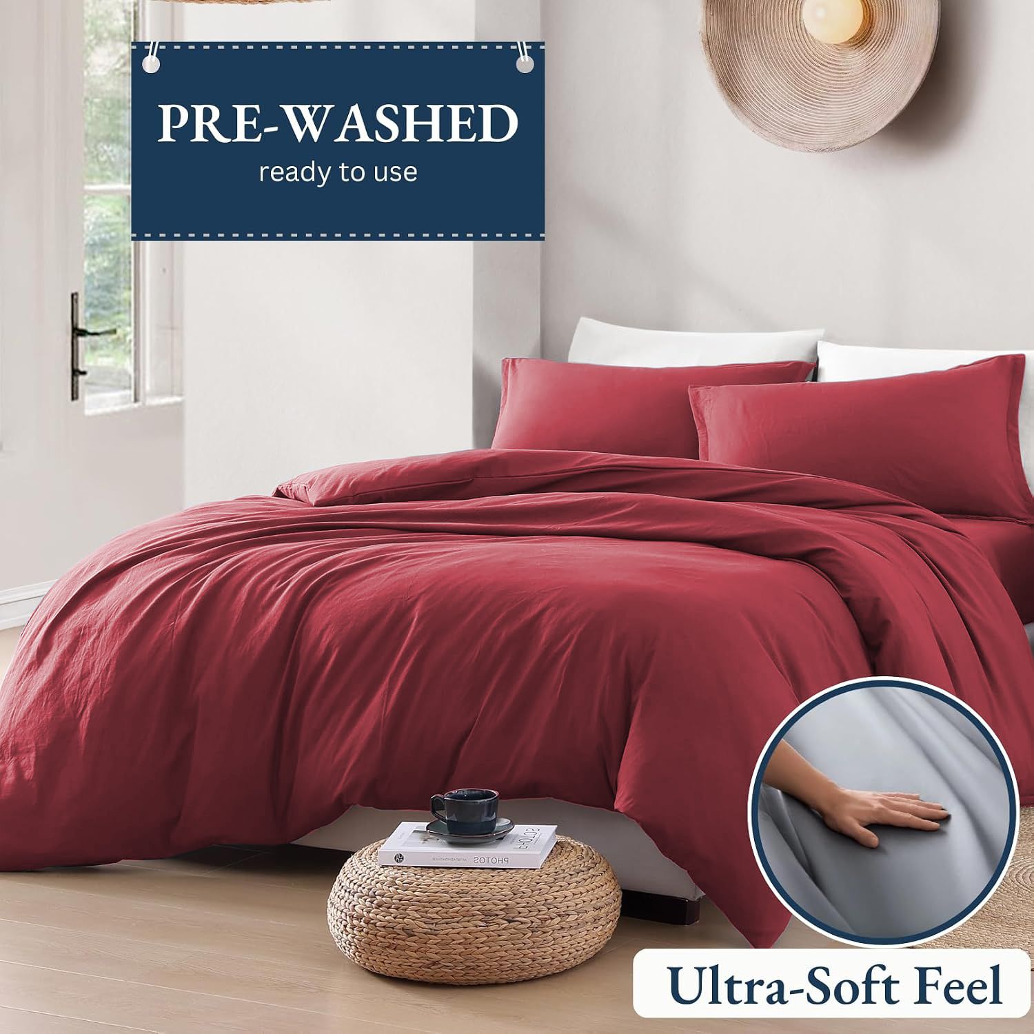 Hotel Soft Microfiber Duvet Cover Set-2000TC Quilt Cover Set & Pillowcases -1 Donna Cover Zipper Closure & 1 x Pillowcases-Breathable Bedding - Wrinkle, Fade, Stain Resistant(Red,Queen)