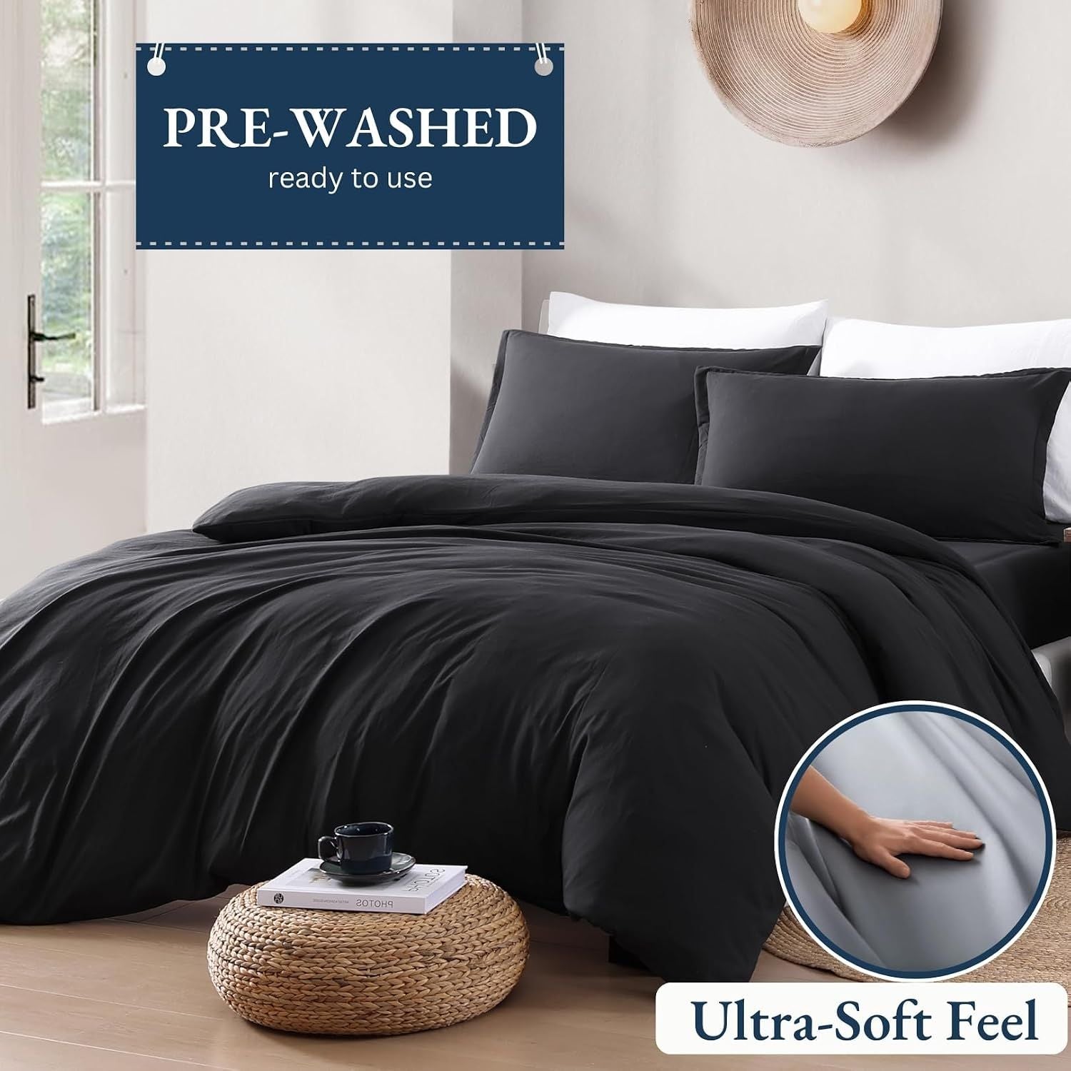 Solid Microfibre Quilt Cover Set – Black, Queen