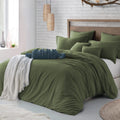 Hotel Soft Microfiber Duvet Cover Set-2000TC Quilt Cover Set & Pillowcases -1 Donna Cover Zipper Closure & 1 x Pillowcases-Breathable Bedding - Wrinkle, Fade, Stain Resistant(Olive green,Queen)