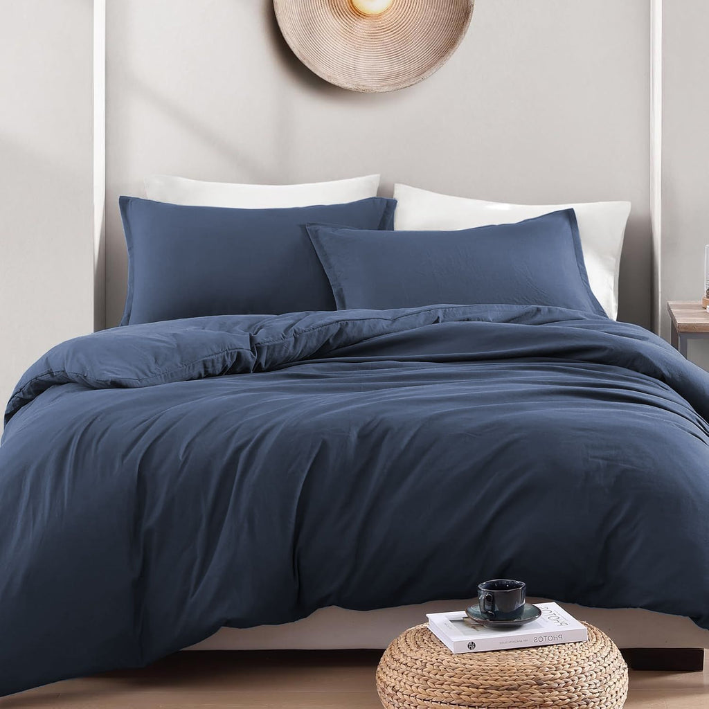 Hotel Soft Microfiber Duvet Cover Set-2000TC Quilt Cover Set & Pillowcases -1 Donna Cover Zipper Closure & 1 x Pillowcases-Breathable Bedding - Wrinkle, Fade, Stain Resistant(Navy,Queen)