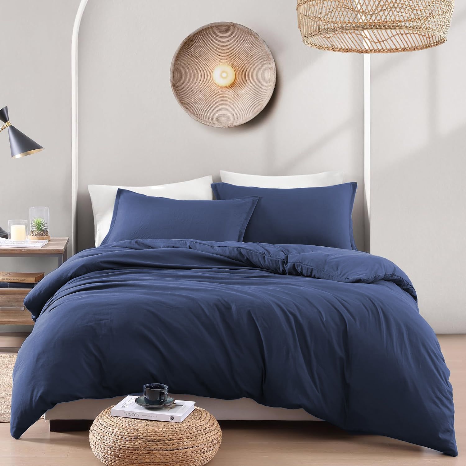 Hotel Soft Microfiber Duvet Cover Set-2000TC Quilt Cover Set & Pillowcases -1 Donna Cover Zipper Closure & 1 x Pillowcases-Breathable Bedding - Wrinkle, Fade, Stain Resistant(Navy,Queen)