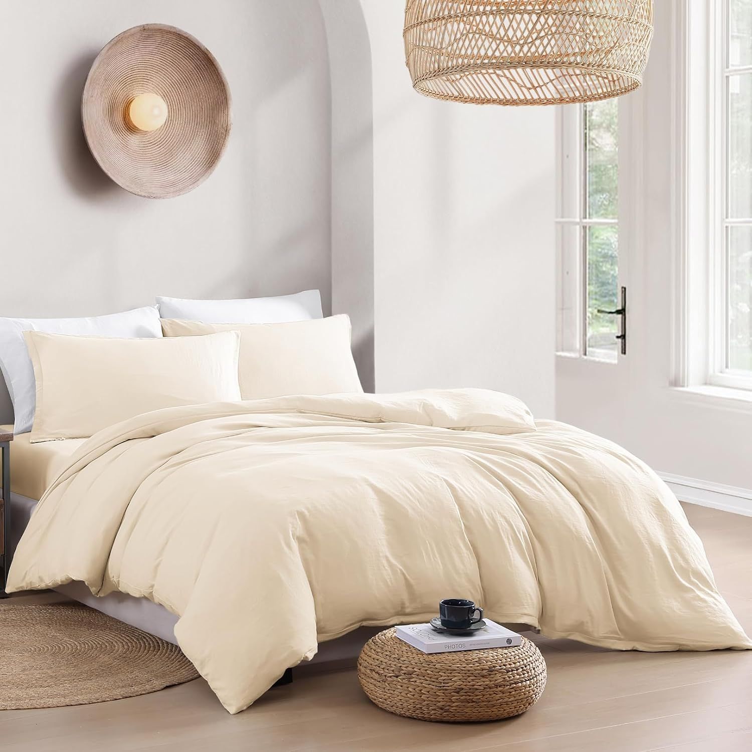 Hotel Soft Microfiber Duvet Cover Set-2000TC Quilt Cover Set & Pillowcases -1 Donna Cover Zipper Closure & 1 x Pillowcases-Breathable Bedding - Wrinkle, Fade, Stain Resistant(Cream White,Queen)