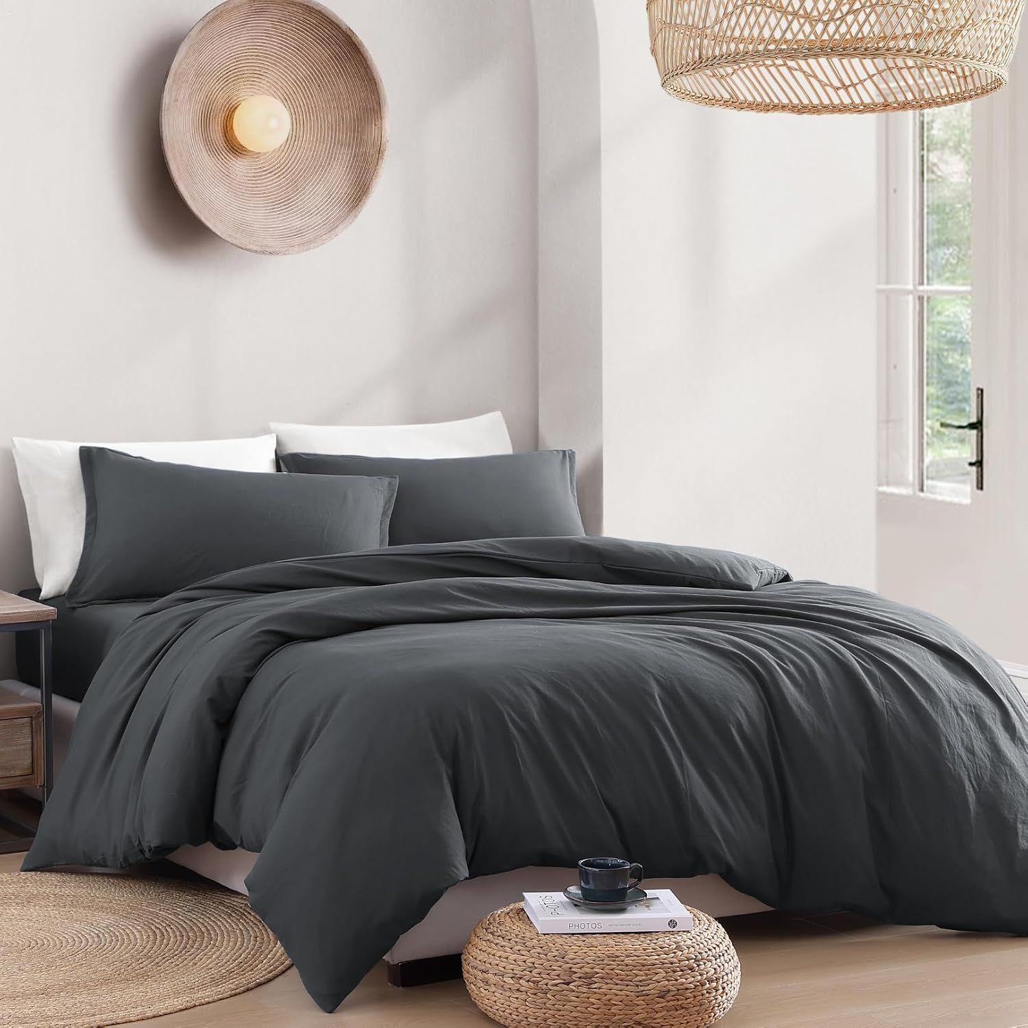Solid Microfibre Quilt Cover Set – Dark Grey, Queen