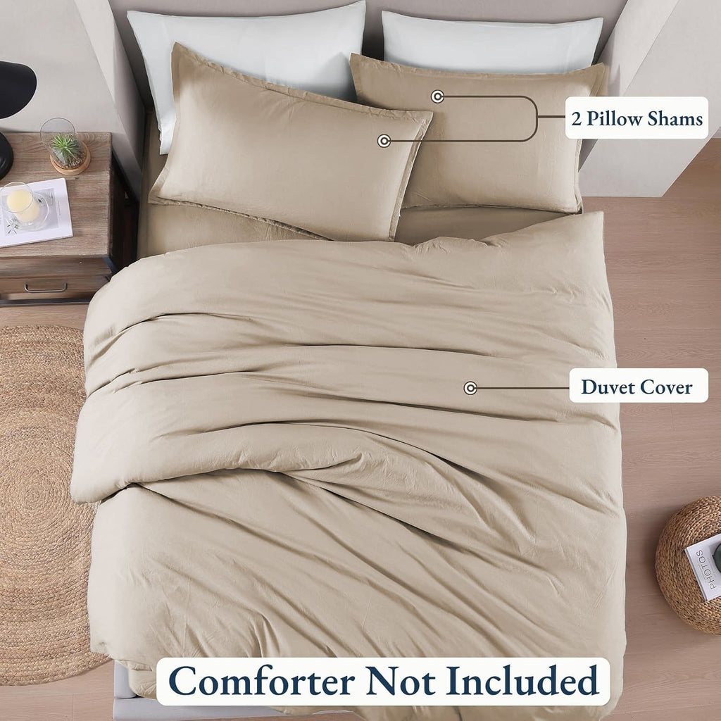 Solid Microfibre Quilt Cover Set – Camel Beige, Queen