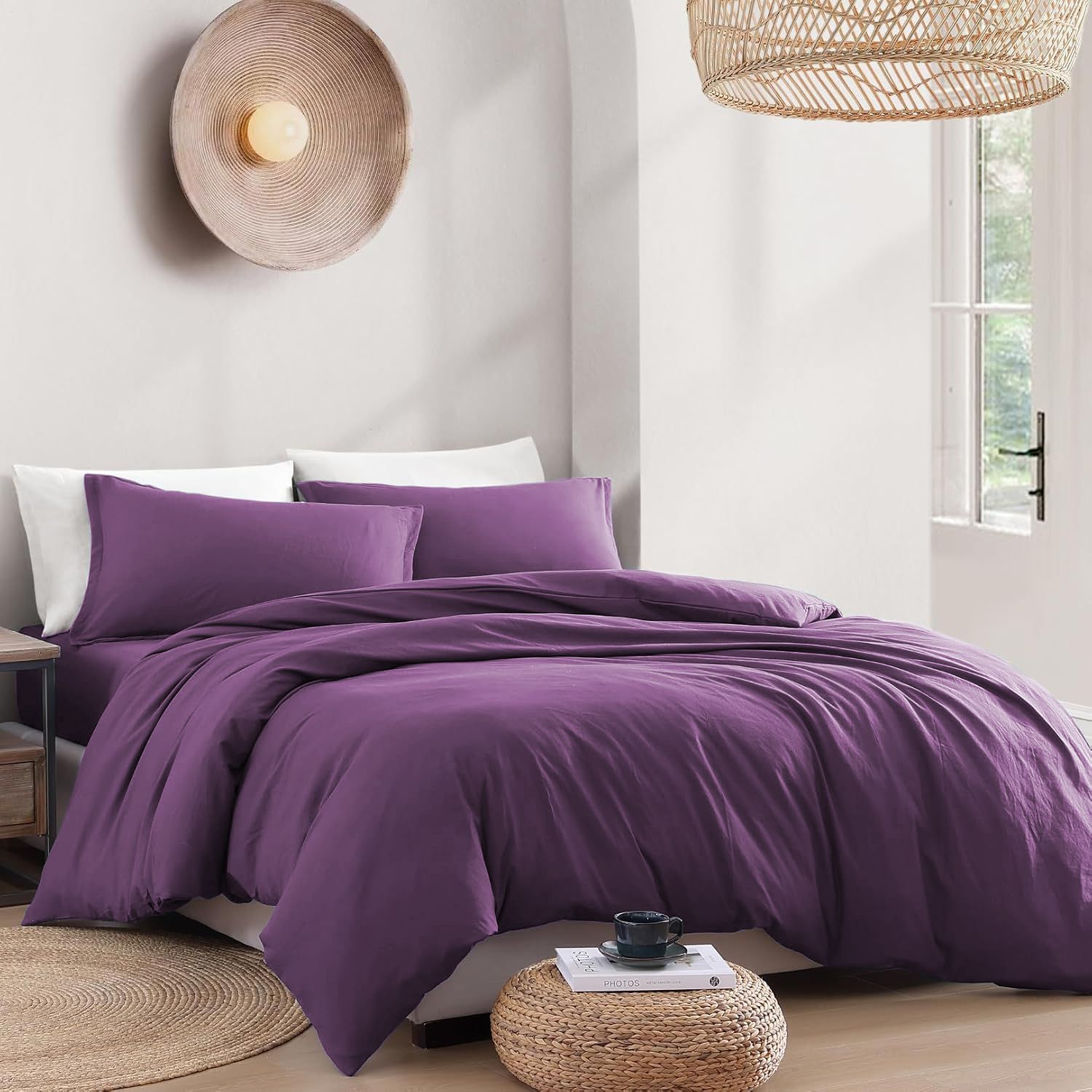 Hotel Soft Microfiber Duvet Cover Set-2000TC Quilt Cover Set & Pillowcases -1 Donna Cover Zipper Closure & 1 x Pillowcases-Breathable Bedding - Wrinkle, Fade, Stain Resistant(Purple,Queen)