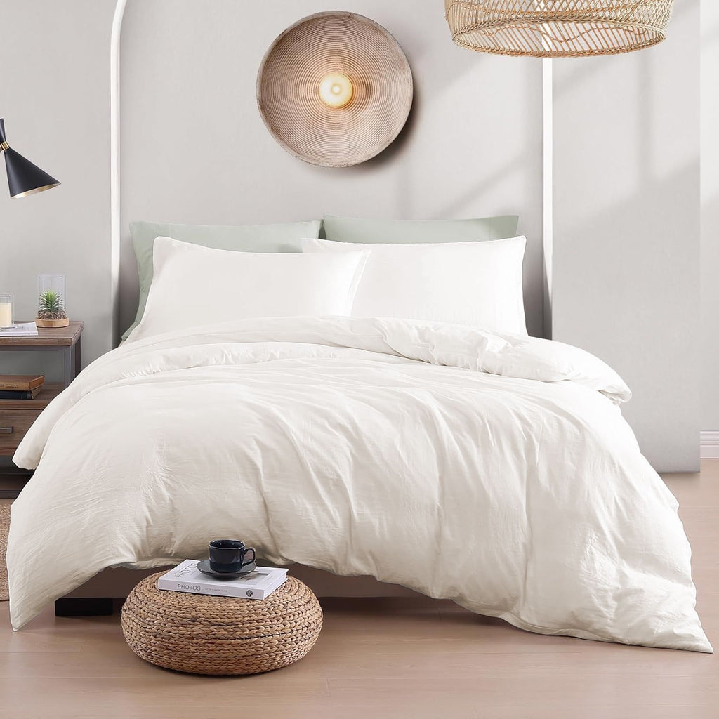 Hotel Soft Microfiber Duvet Cover Set-2000TC Quilt Cover Set & Pillowcases -1 Donna Cover Zipper Closure & 1 x Pillowcases-Breathable Bedding - Wrinkle, Fade, Stain Resistant(Raw white,Single)