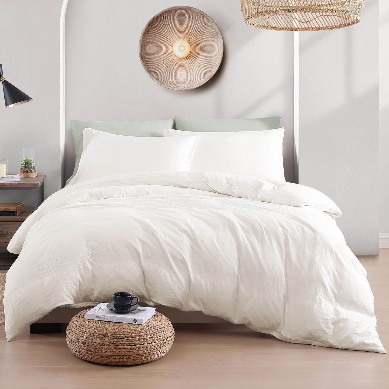 Hotel Soft Microfiber Duvet Cover Set-2000TC Quilt Cover Set & Pillowcases -1 Donna Cover Zipper Closure & 1 x Pillowcases-Breathable Bedding - Wrinkle, Fade, Stain Resistant(Raw white,Single)