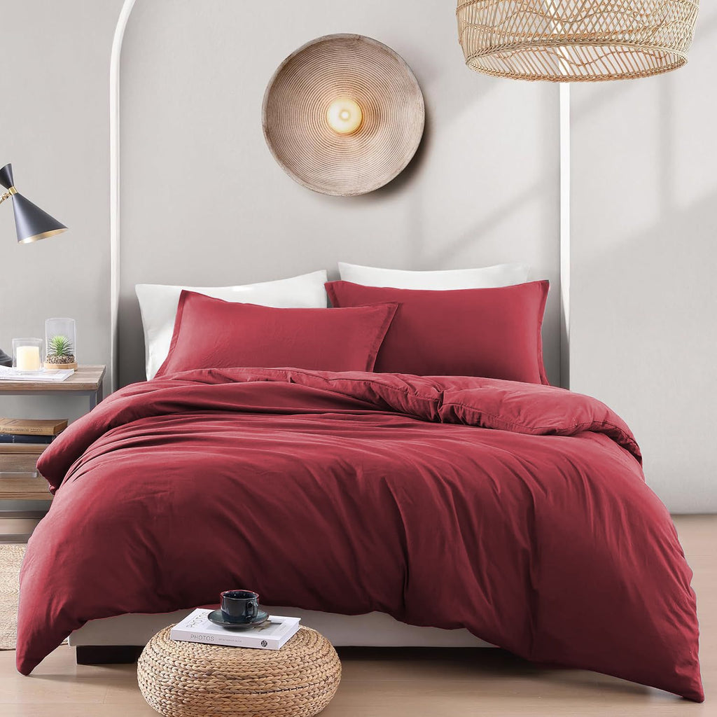 Hotel Soft Microfiber Duvet Cover Set-2000TC Quilt Cover Set & Pillowcases -1 Donna Cover Zipper Closure & 1 x Pillowcases-Breathable Bedding - Wrinkle, Fade, Stain Resistant(Red,Single)