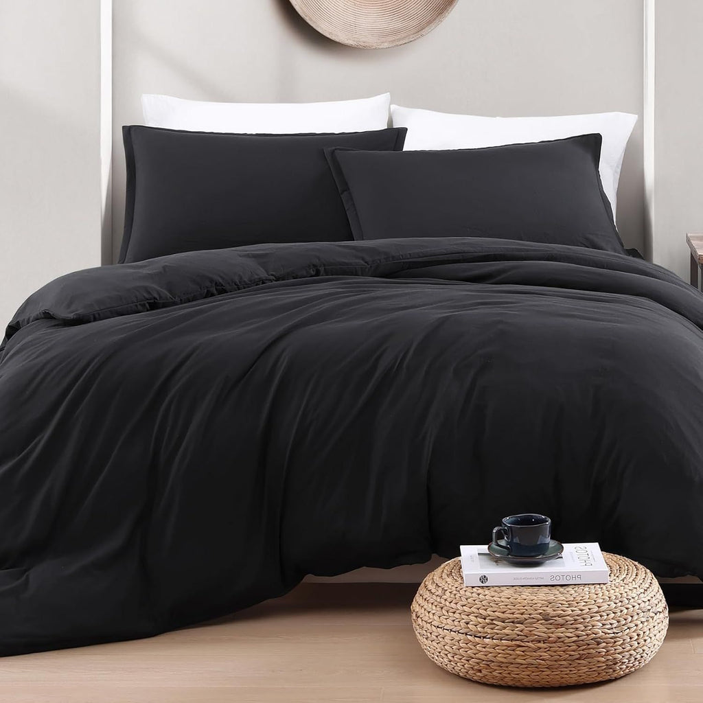 Solid Microfibre Quilt Cover Set – Black, Single