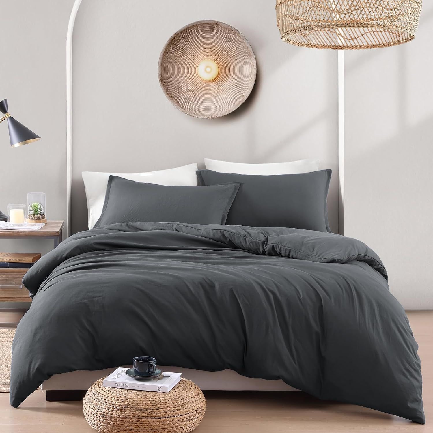 Hotel Soft Microfiber Duvet Cover Set-2000TC Quilt Cover Set & Pillowcases -1 Donna Cover Zipper Closure & 1 x Pillowcases-Breathable Bedding - Wrinkle, Fade, Stain Resistant(Dark gray,Single)