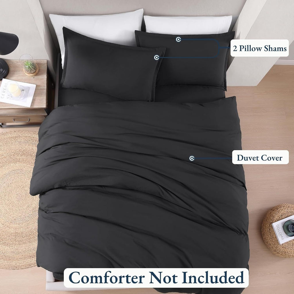 Solid Microfibre Quilt Cover Set – Black, Super King