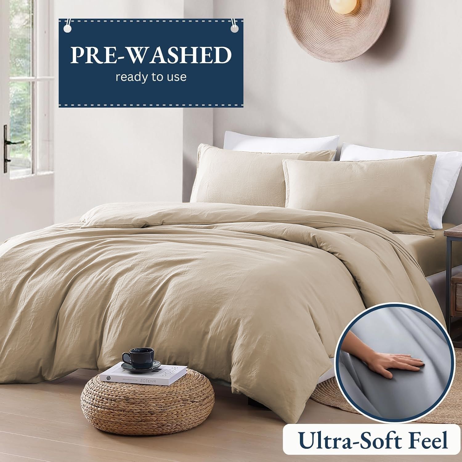 Solid Microfibre Quilt Cover Set – Camel Beige, Super King