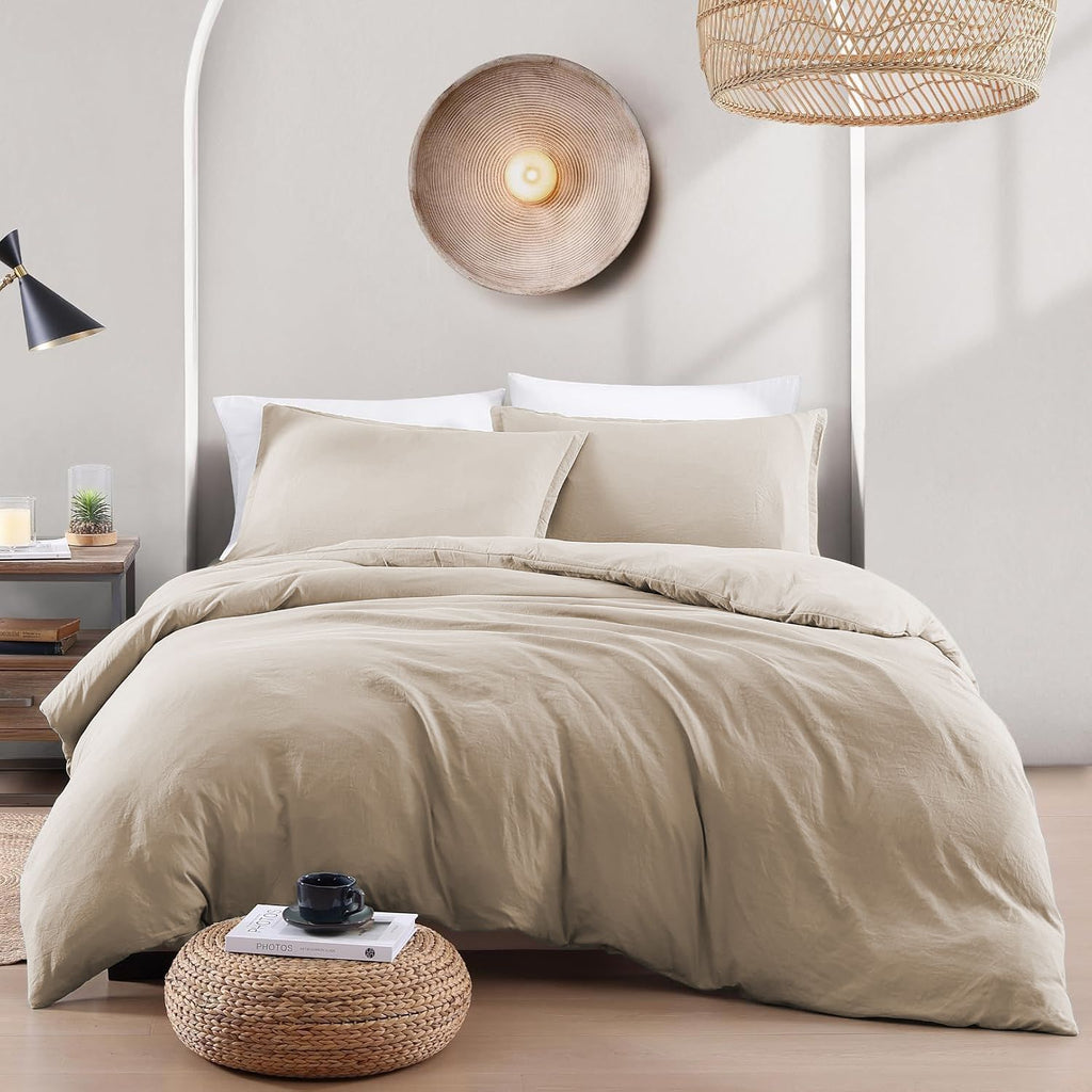 Solid Microfibre Quilt Cover Set – Camel Beige, Super King