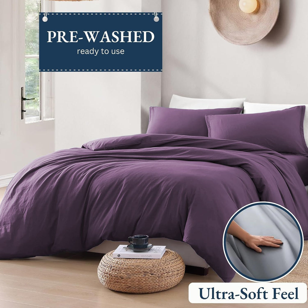Hotel Soft Microfiber Duvet Cover Set-2000TC Quilt Cover Set & Pillowcases -1 Donna Cover Zipper Closure & 1 x Pillowcases-Breathable Bedding - Wrinkle, Fade, Stain Resistant(Purple,Super King)