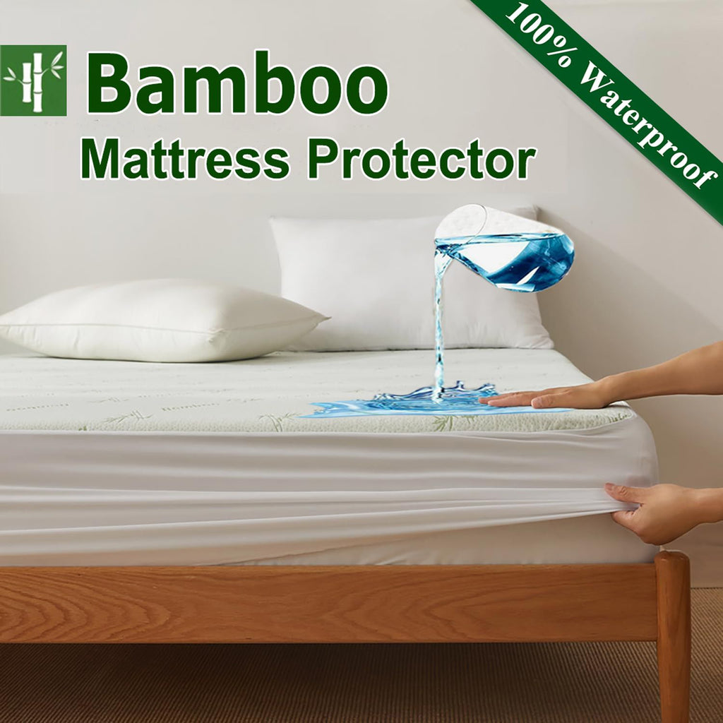 Bamboo-Viscose Fitted Mattress Protector – Double, Green