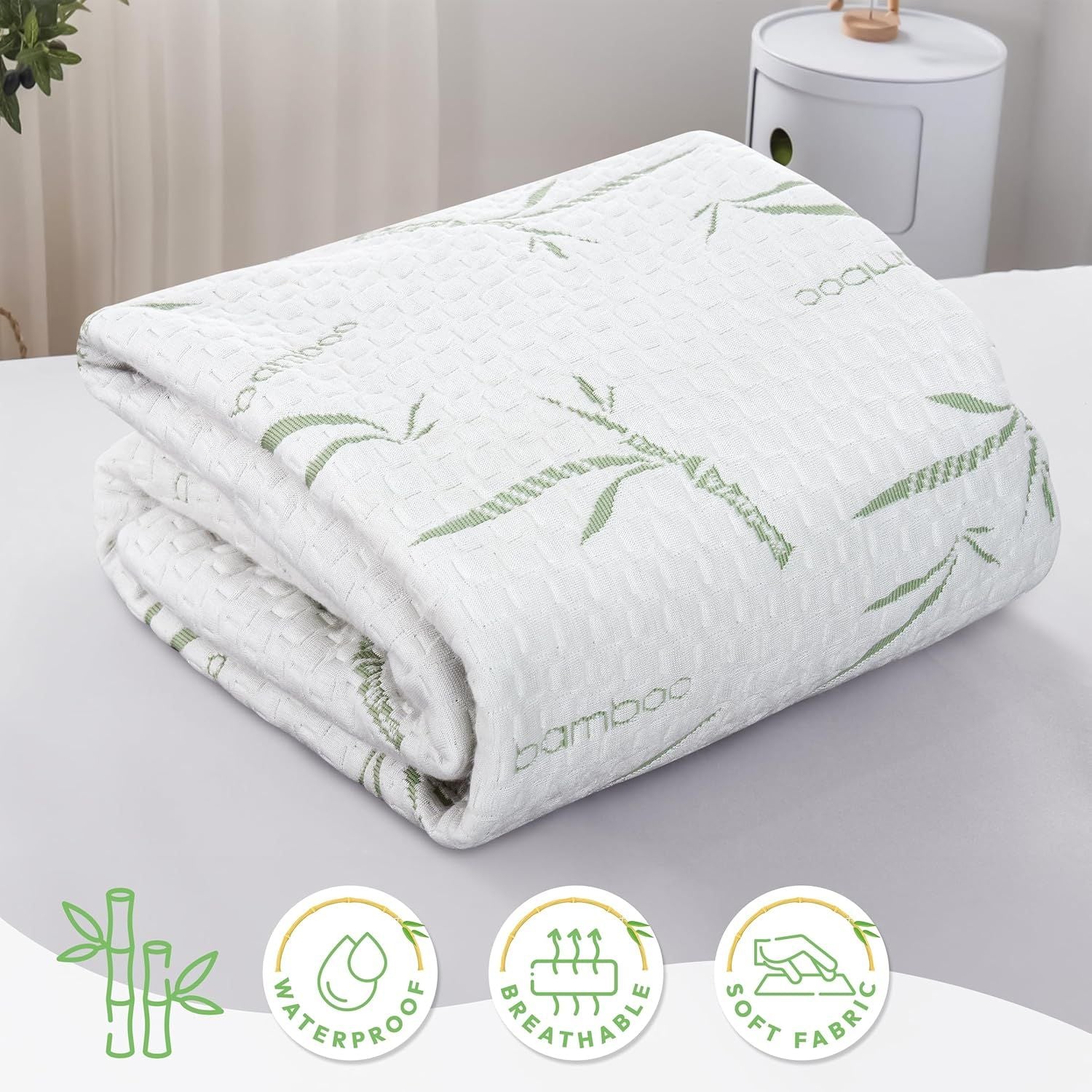 Waterproof Mattress Protector,Breathable Mattress Cover,3D Air Fabric Cooling Bed Pad Cover, Deep Pocket 40cm(Queen,Green)
