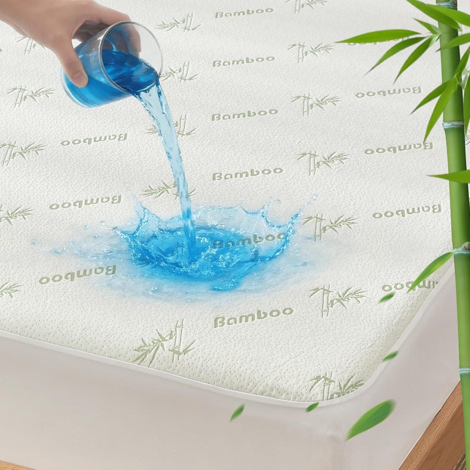 Bamboo-Viscose Fitted Mattress Protector – Super King, Green