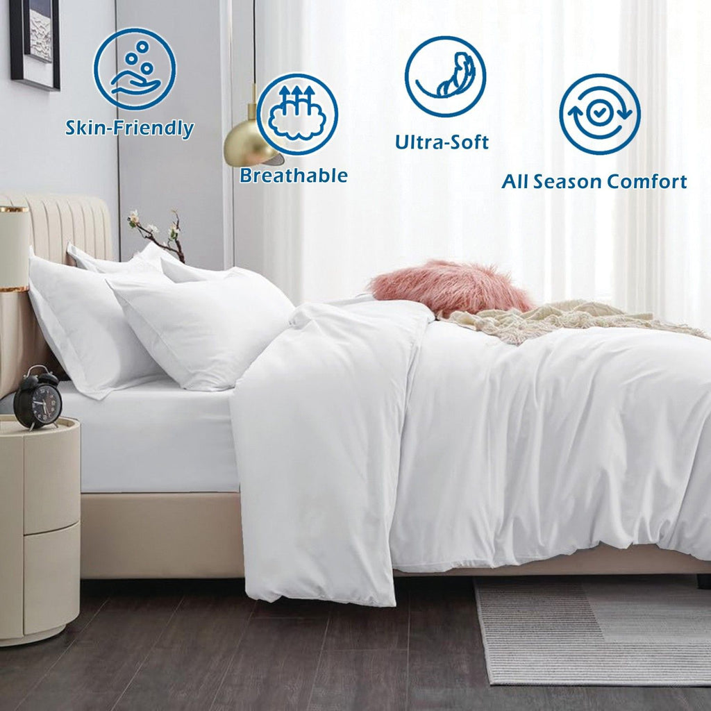 Microfibre Quilt Cover Set – White, Double, 3 Piece