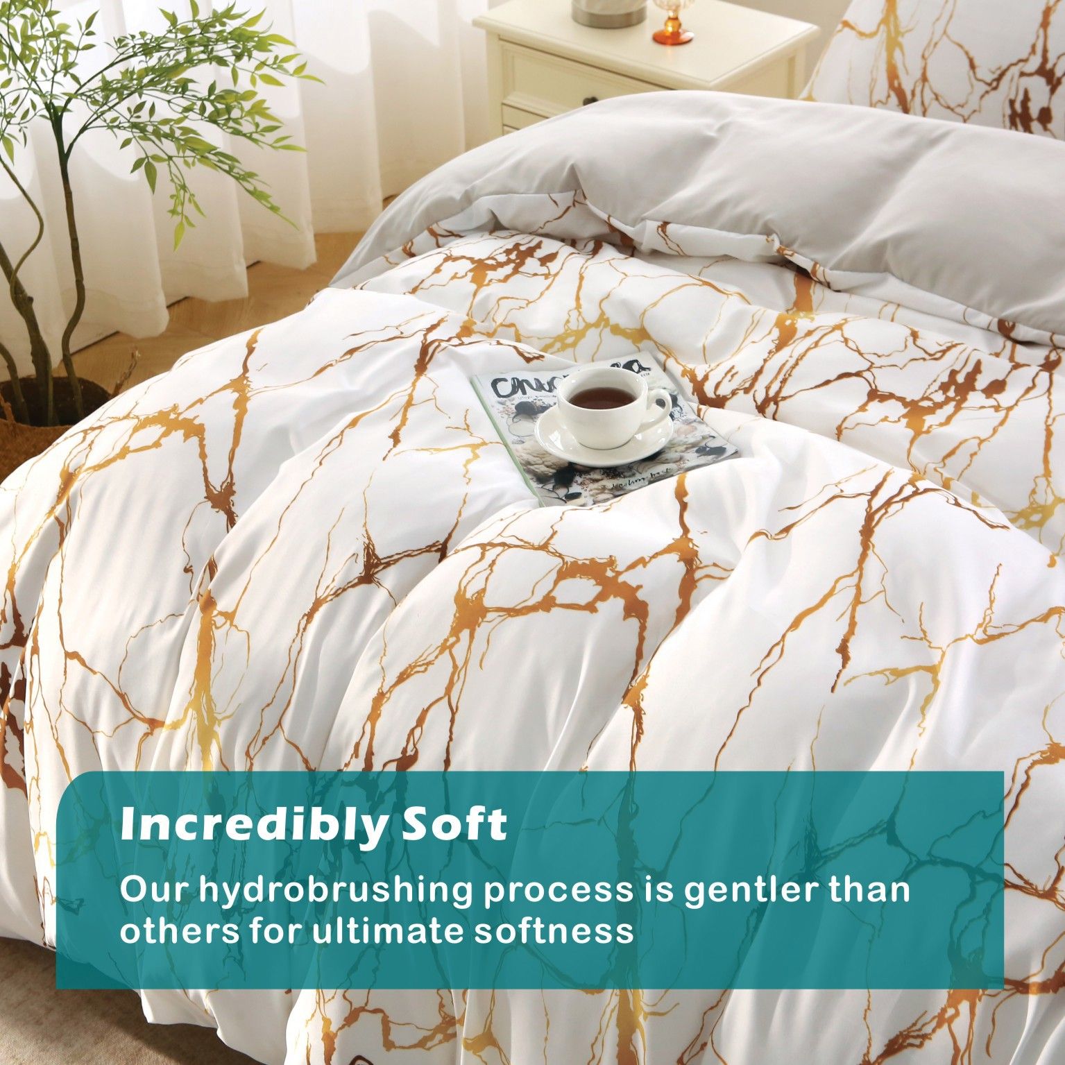 Microfibre Quilt Cover Set – Marble Gleam, Double, 3 Piece
