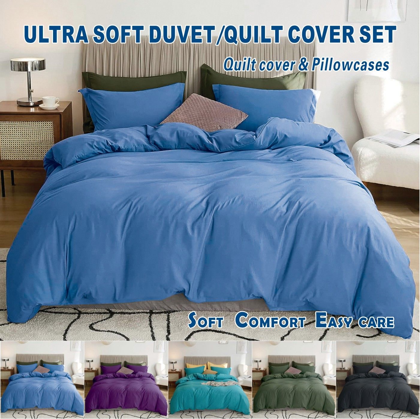 Microfibre Quilt Cover Set – Ocean, Double, 3 Piece