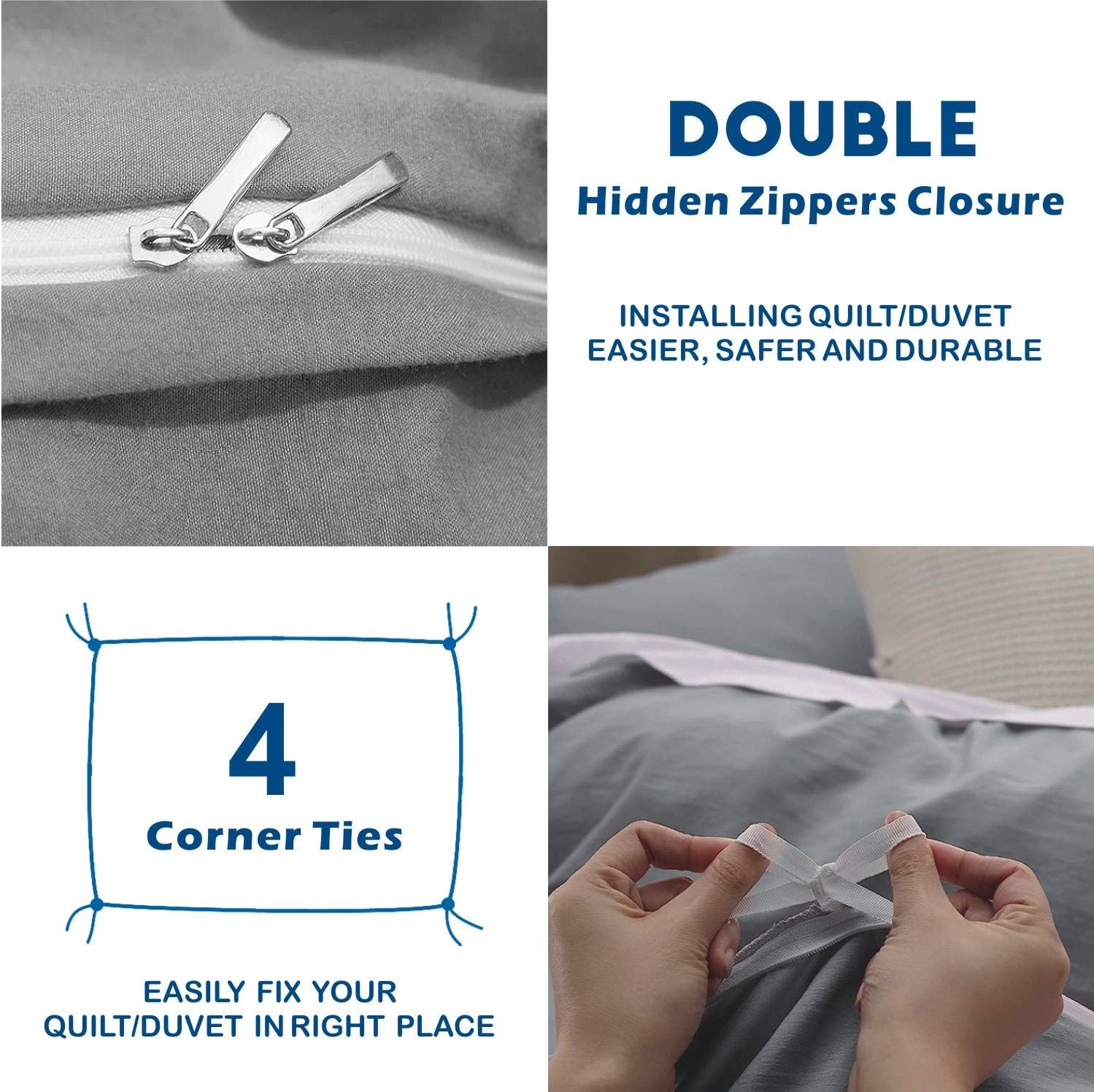 Microfibre Quilt Cover Set – Grey, Double, 3 Piece