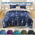 Microfibre Quilt Cover Set – Navy Floral, Double, 3 Piece