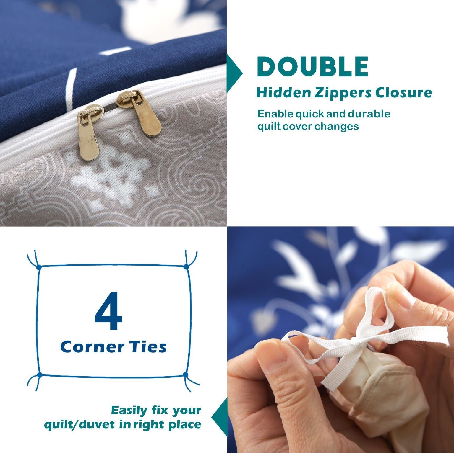 Microfibre Quilt Cover Set – Navy Floral, Double, 3 Piece