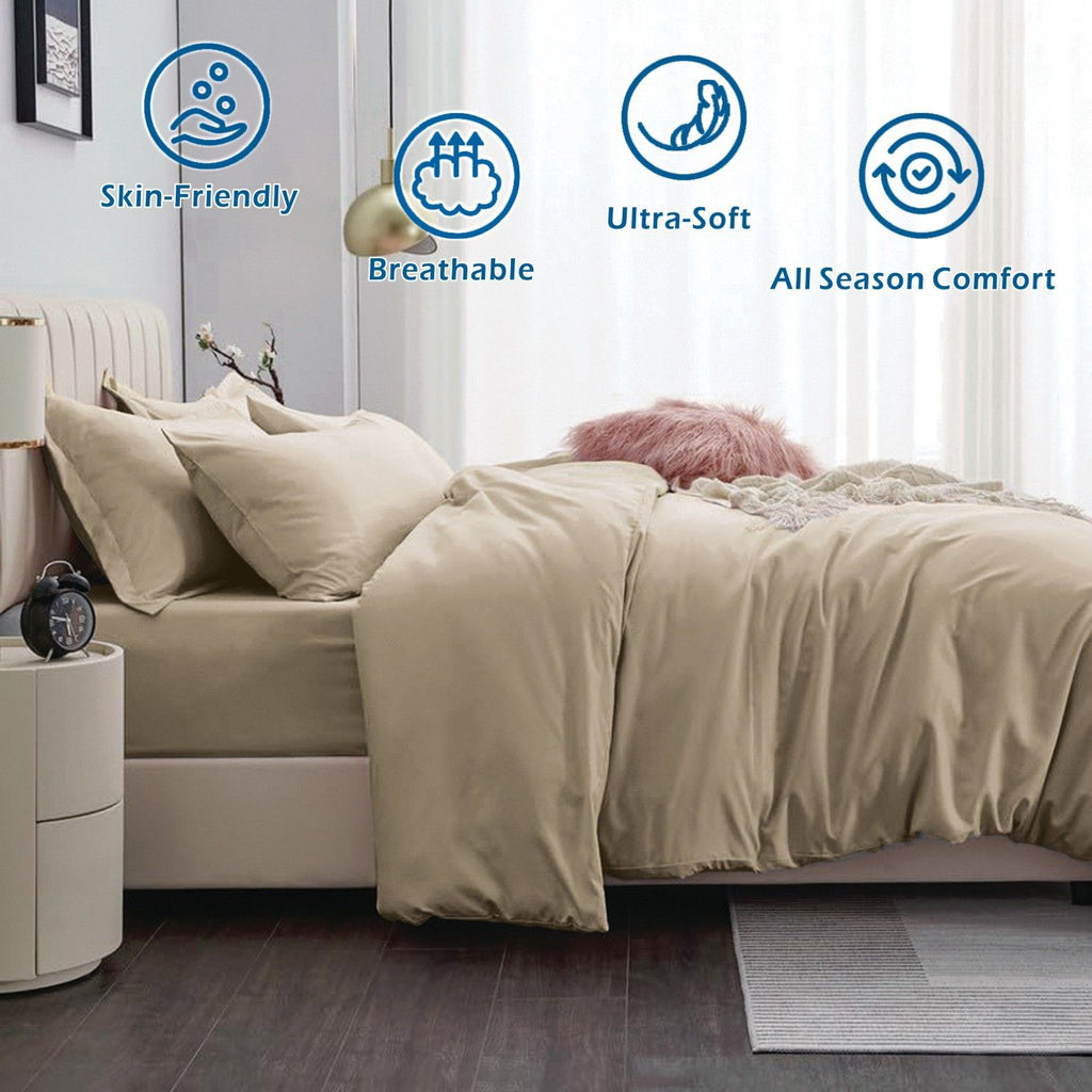Microfibre Quilt Cover Set – Camel Beige, Double