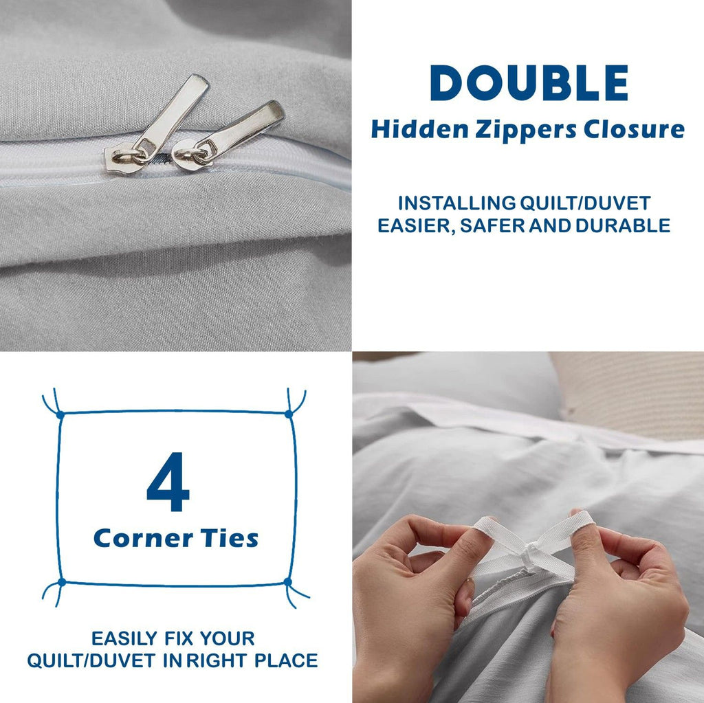 Microfibre Quilt Cover Set – Silver Grey, Double, 3 Piece