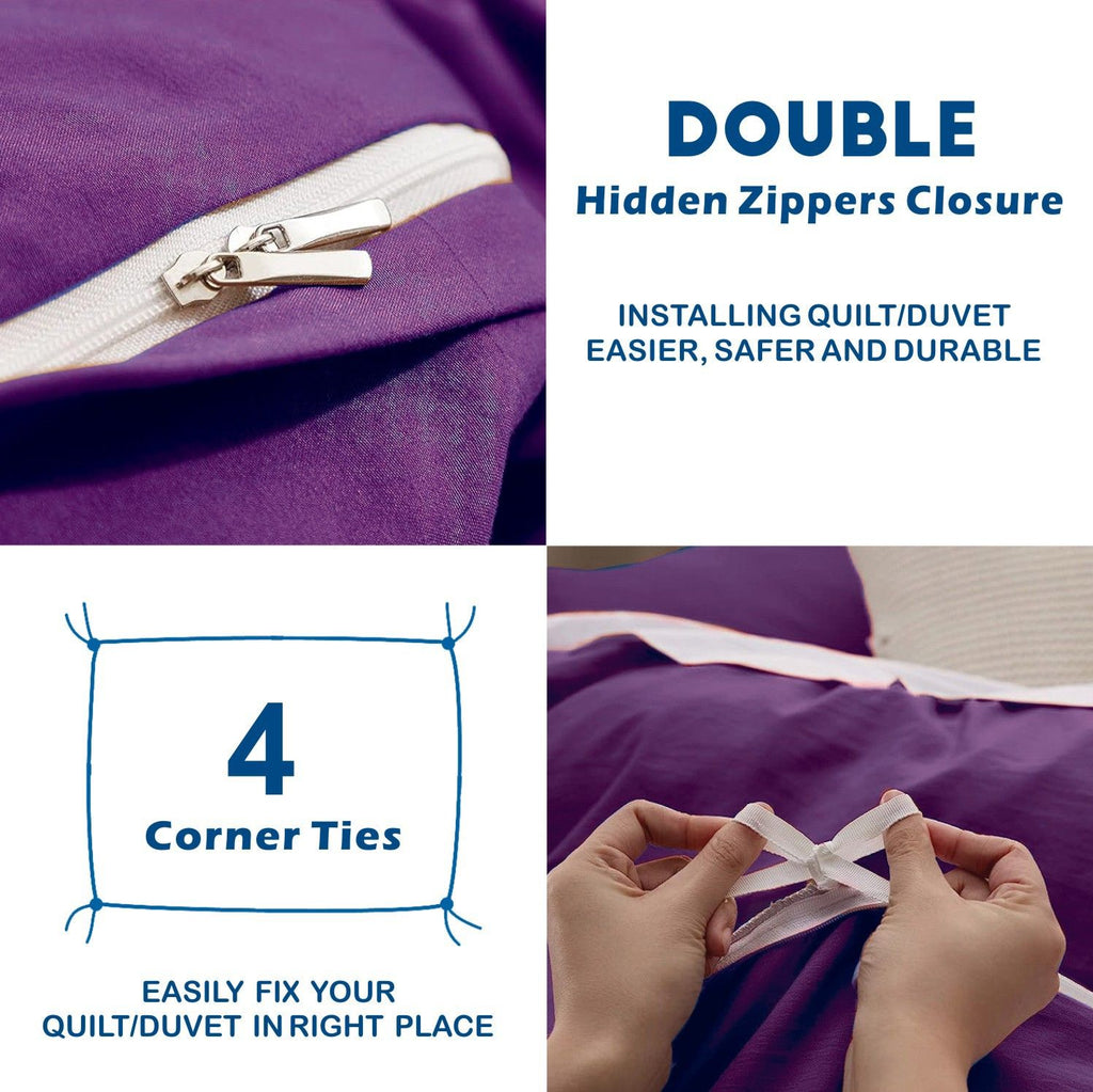 Microfibre Quilt Cover Set – Purple, Double, 3 Piece