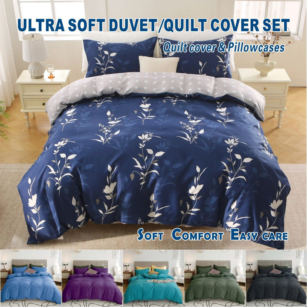 Microfibre Quilt Cover Set – Navy Floral, King, 3 Piece