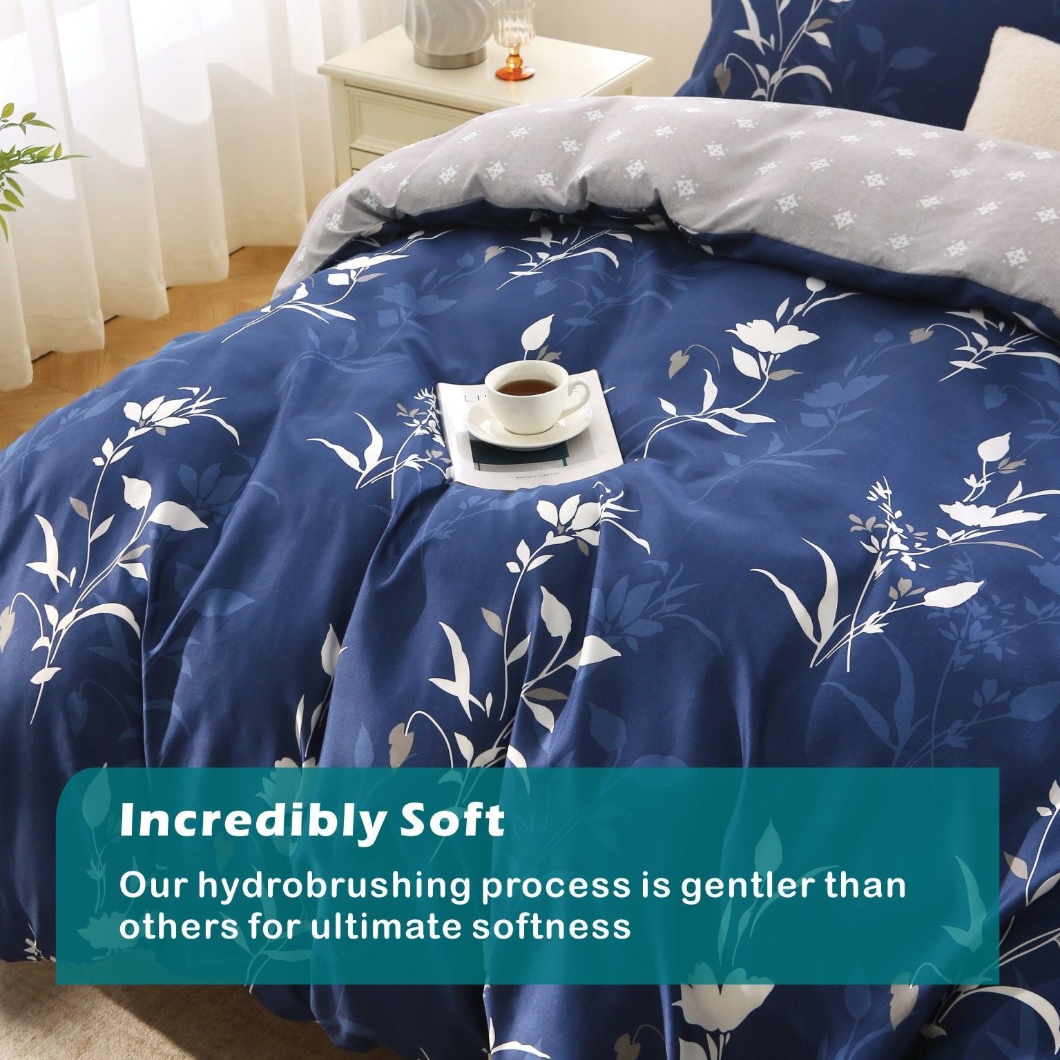 Microfibre Quilt Cover Set – Navy Floral, King, 3 Piece