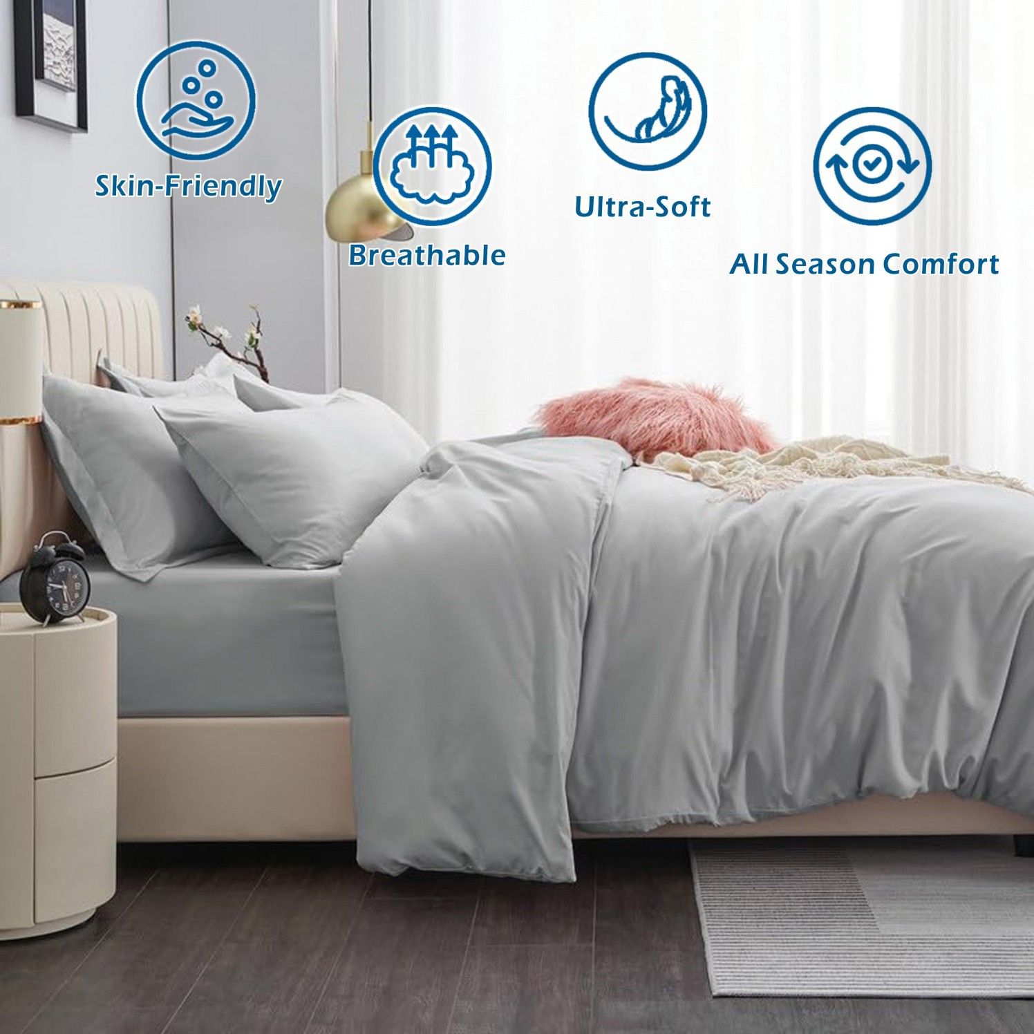 Microfibre Quilt Cover Set – Silver Grey, King, 3 Piece