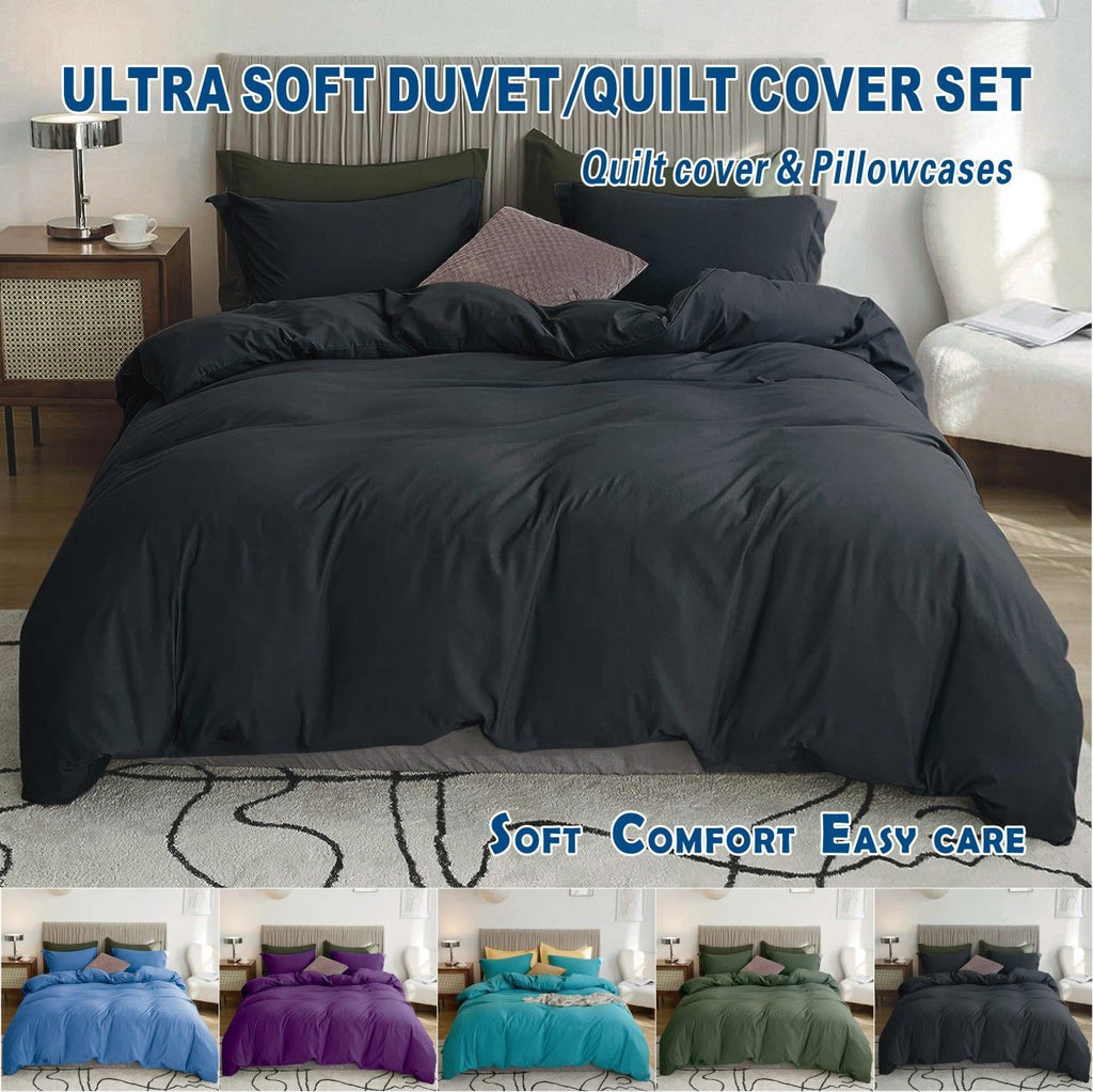 Microfibre Quilt Cover Set – Black, King Single