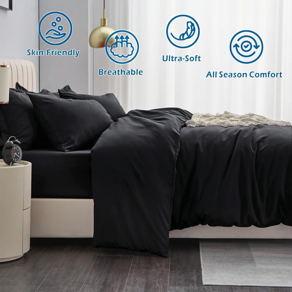 Microfibre Quilt Cover Set – Black, King Single