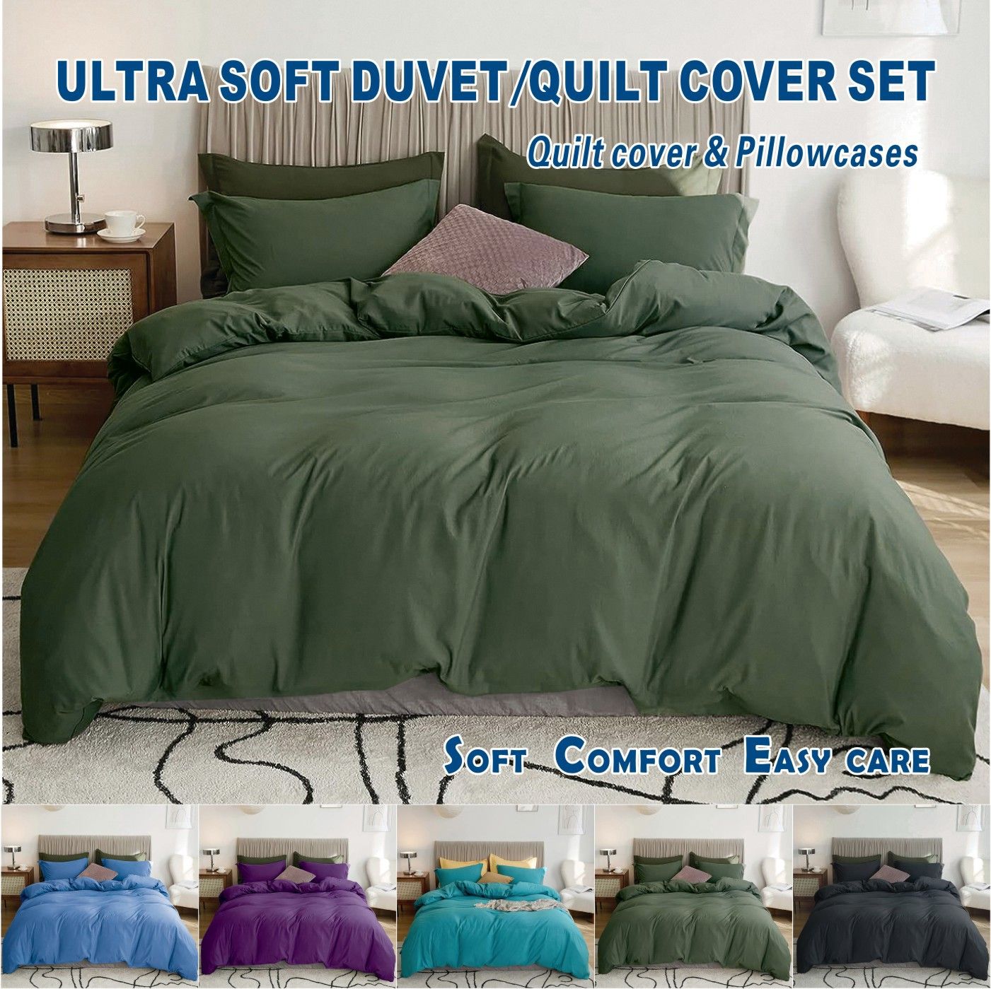 Microfibre Quilt Cover Set – Olive Green, King Single