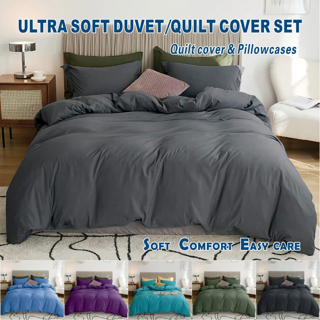 Microfibre Quilt Cover Set – Dark Grey, King Single