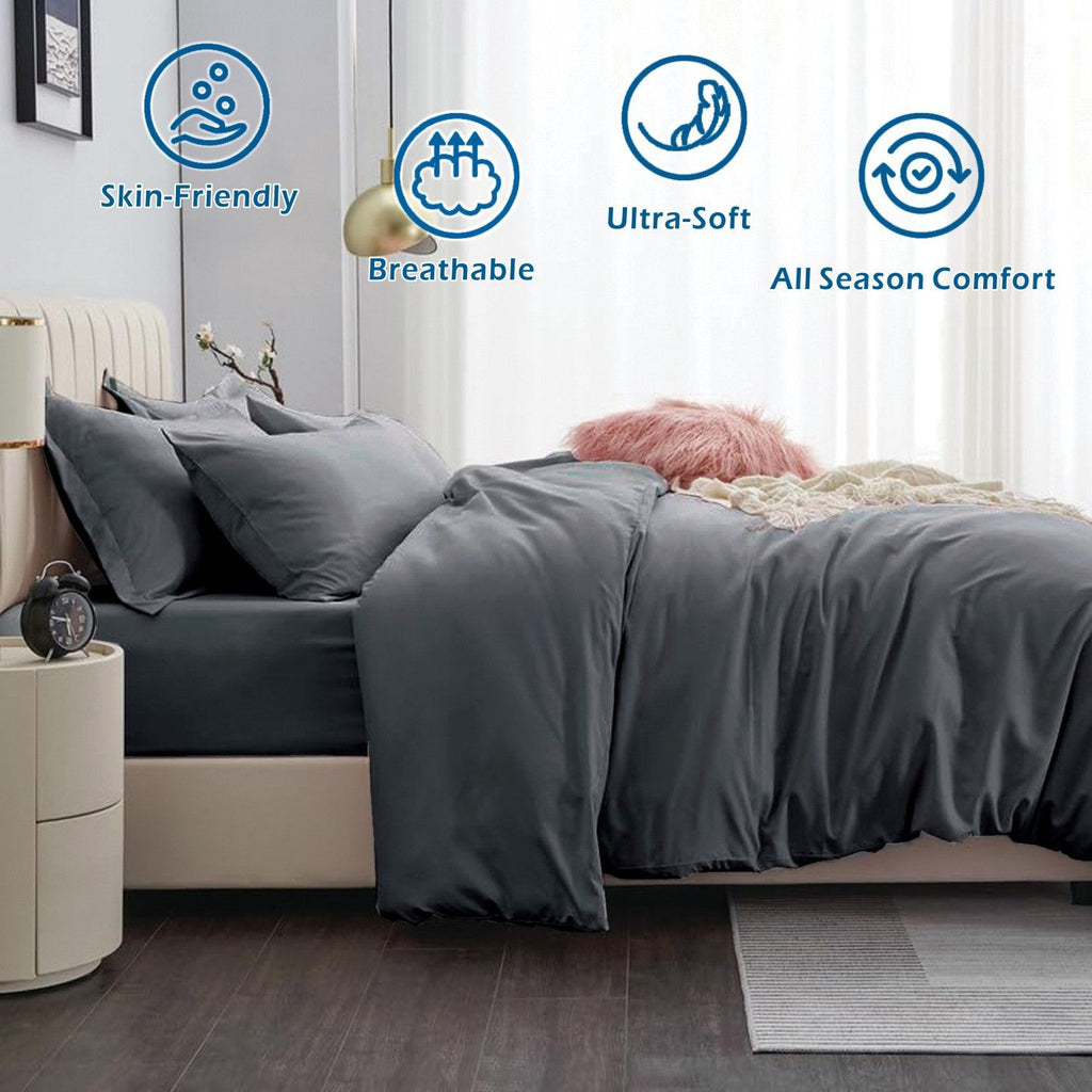 Microfibre Quilt Cover Set – Dark Grey, King Single